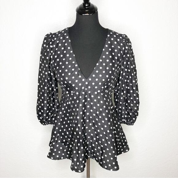 Kate Spade black white polka dot silk blend v neck top size 8 - Picture 1 of 14